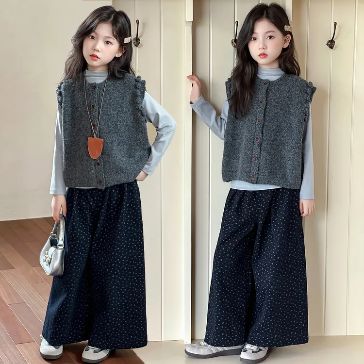 女童毛衣马甲三件套秋季2025新款儿童秋装韩系穿搭女大童早秋套装