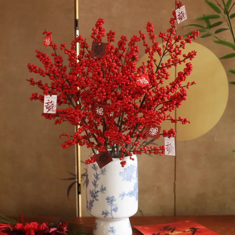 北美冬青年宵花轻微掉果真花真果高档水培花乔迁书桌客厅玄关必备