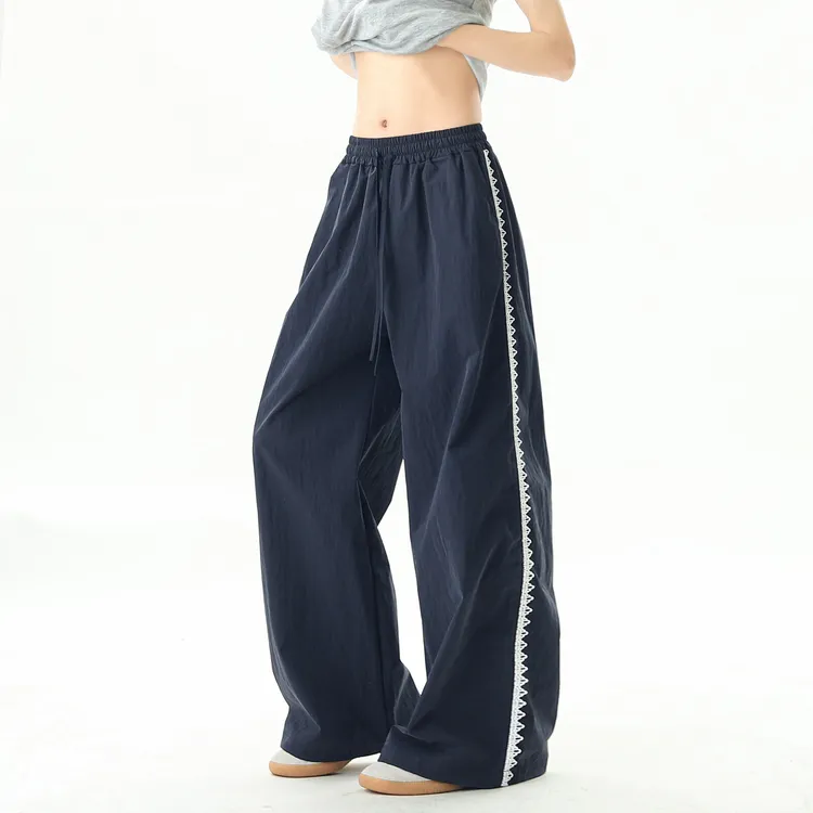 男士夏季薄款速干蕾丝拼接休闲裤直筒宽松直筒裤宽松长裤夏季裤子