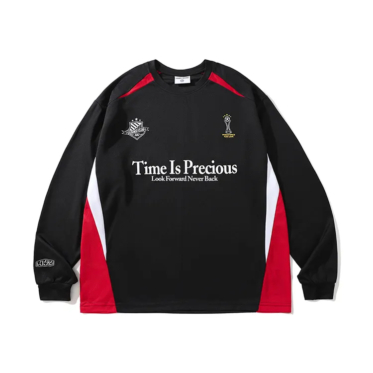 LUSHISI[速干吸湿]时间可表主题拼色字母印花长袖运动风凉感T恤潮