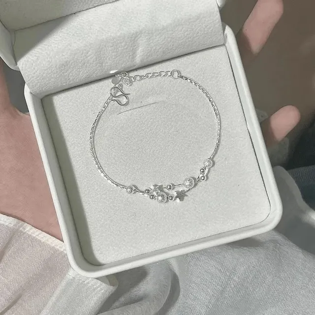 925银玻璃手链 925银手链星星ins小众设计时尚圆珠双层手饰韩简约