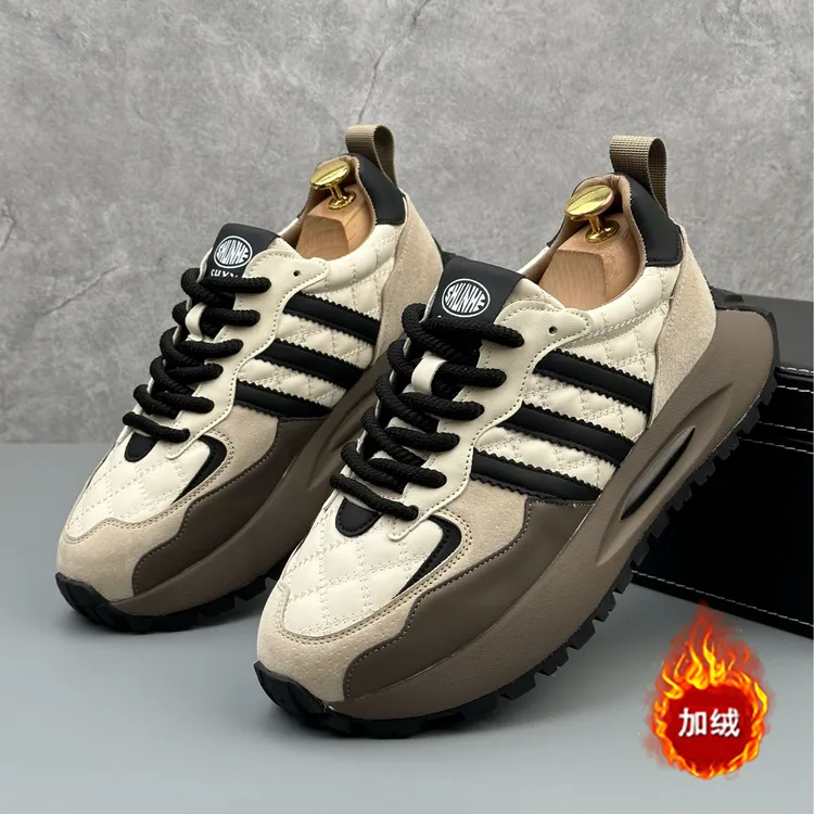 高品质拼色阿甘鞋男士秋冬加绒保暖时尚百搭运动软底增高老爹鞋