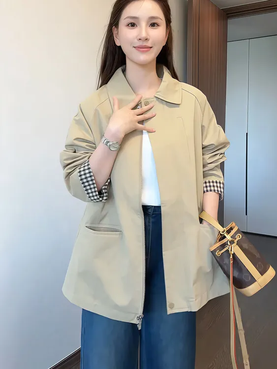 日系复古简约高级感风衣女春装宽松气质百搭休闲翻领外套显瘦上衣