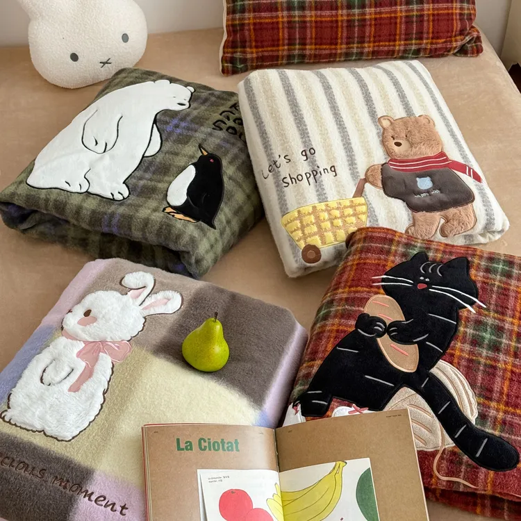 【MJ】A面高克重仿羊绒贴布绣B面牛奶绒被套毯子盖毯秋冬家用毛毯