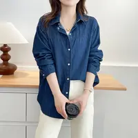 修身型纯色长袖不起球休闲显瘦时尚宽松韩版牛仔衬衫----017