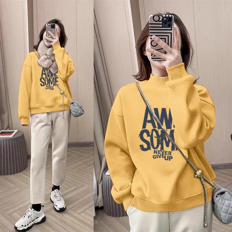 半高领卫衣女秋冬2025新款爆款加绒加厚宽松韩版百搭长袖洋气上衣