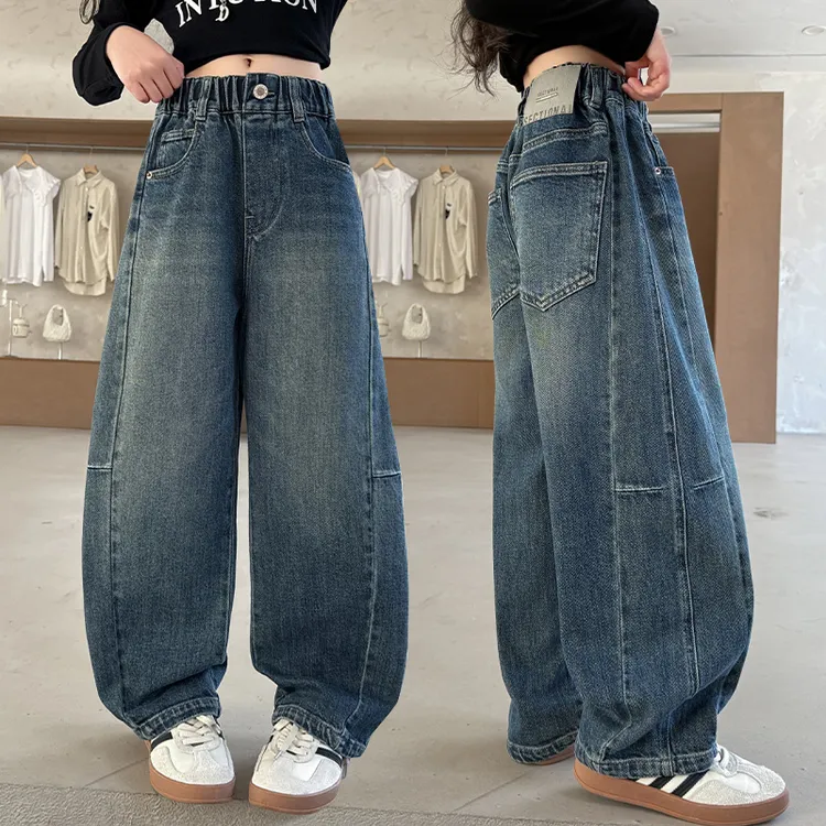 女童韩版牛仔裤春秋季2025新款6-12岁中大童百搭裤子秋装直筒长裤