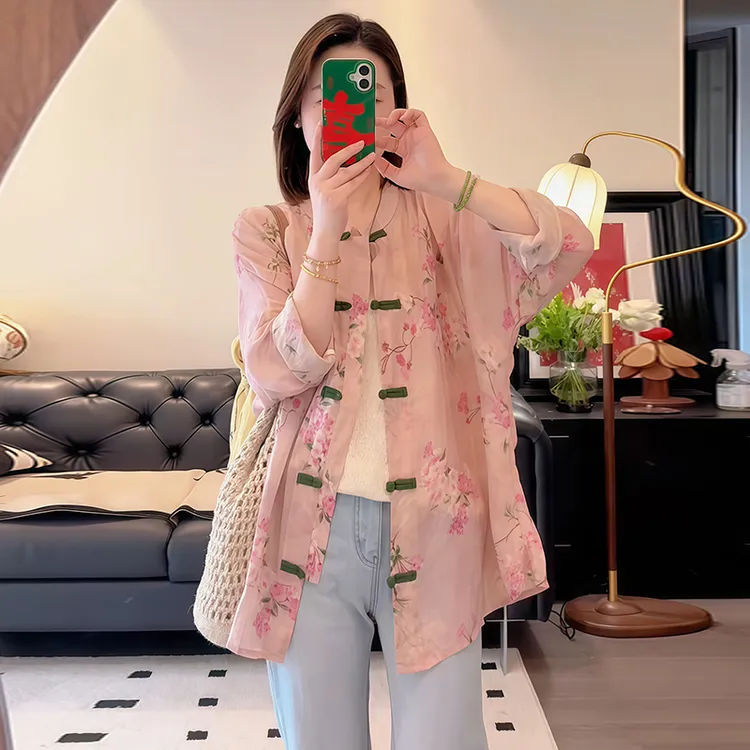 小个子国风气质简约衬衫女2025年夏季新款休闲减龄慵懒风开衫上衣