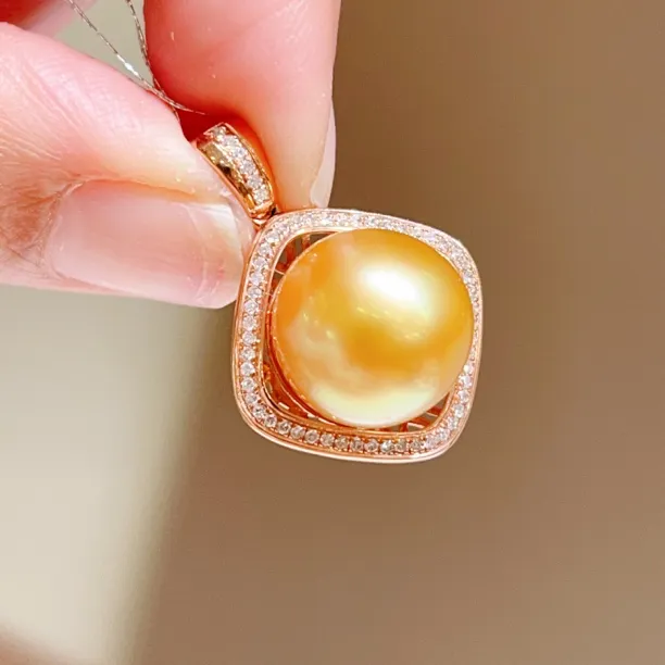 13+mm 18k金镶嵌天然海水珍珠吊坠 6280