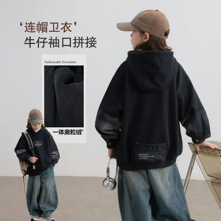 【2025冬款上新】男童加绒卫衣中大儿童保暖连帽上衣男孩一体绒长袖