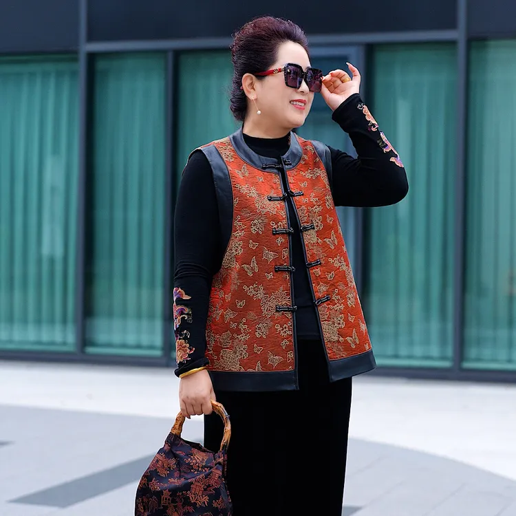 【赤云绮】新中式提花宽松型复古马夹秋冬国风红色马甲百搭优雅美衣