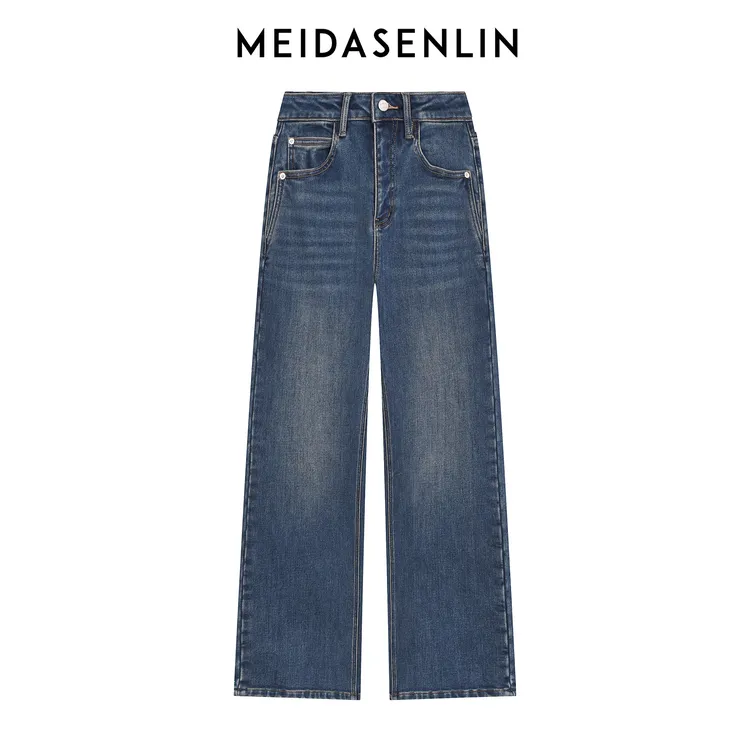 2025【美搭森林】冬款-羊毛-加绒双色系窄版直筒裤牛仔裤女16260