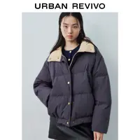 【HOT】UR2025冬季新款女装复古撞色立领面包羽绒服UYU150029