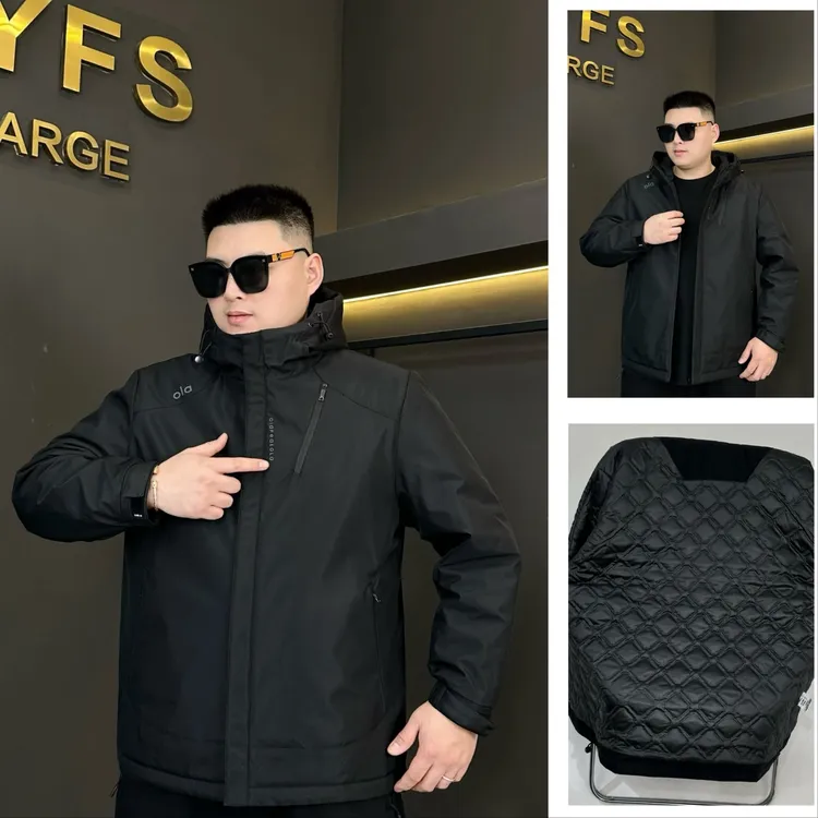 【二棉】胖语大码男装 2025冬季新款百搭休闲黑色连帽棉服88699#S
