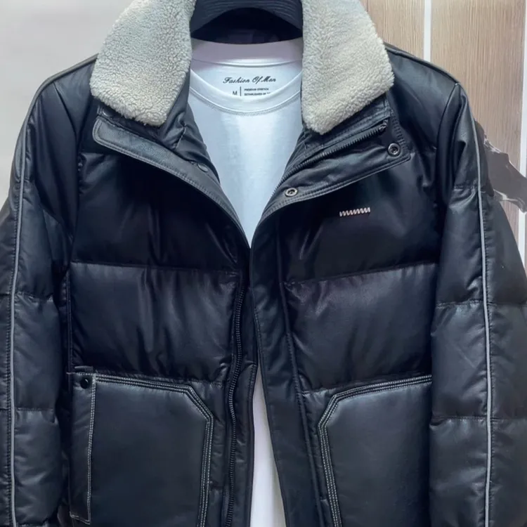 冬季男士防风保暖加厚绒领（可拆卸）PU皮夹克外套