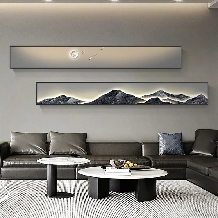 现代轻奢高级感沙发背景墙两联壁画客厅装饰画横幅挂画