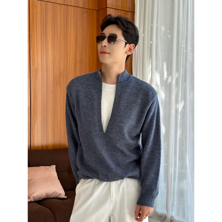 极简风「慵懒松弛感」秋冬细纱混纺立领解构拼接假两件百搭针织衫