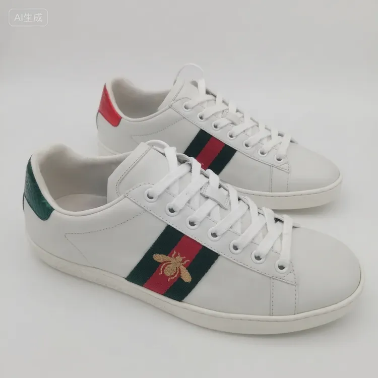 99新 GUCCI/古驰 ACE经典金蜜蜂红绿鱼鳞尾小白鞋板鞋3.5欧GS1020