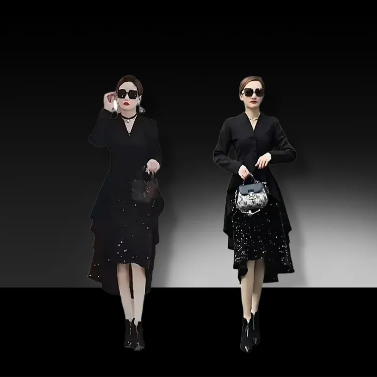 秋冬套装新款西装气质小个子洋气针织套装显瘦欧美风黑色女装秋季