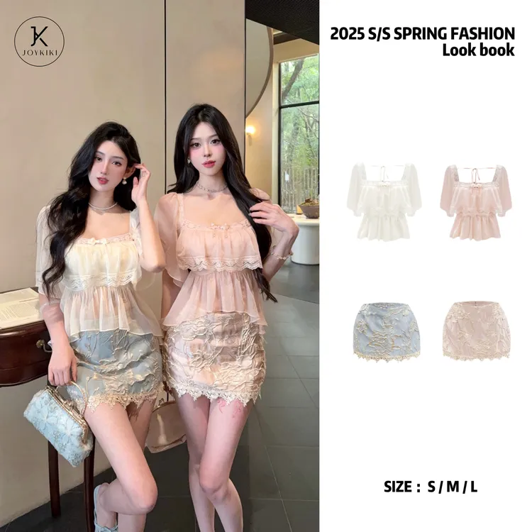 JOYKIKI金金【涟漪水莲】气质拼接重工盘口设计上衣套装J25B093