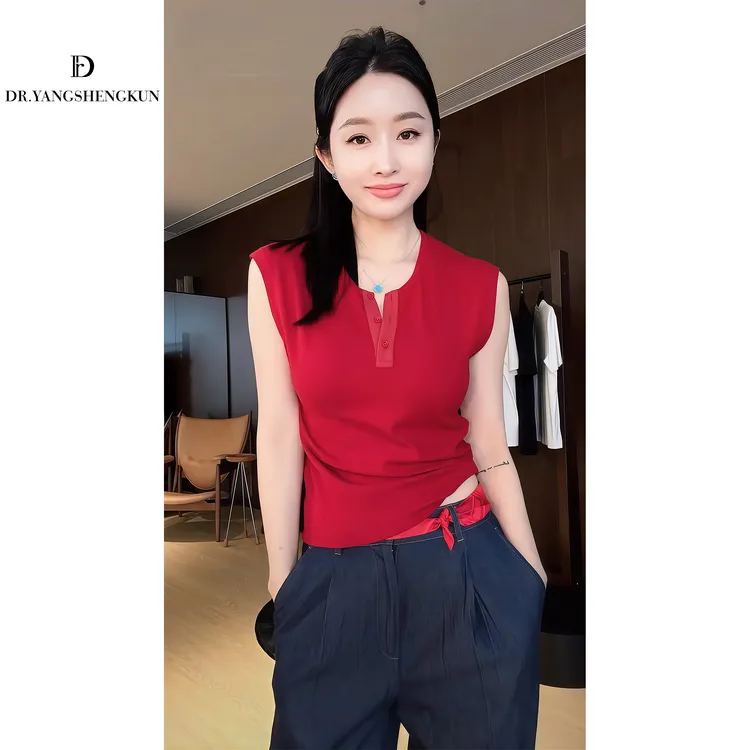 杨圣坤2025夏季新品女士小众设计百搭舒适修身显瘦无袖T恤L256701