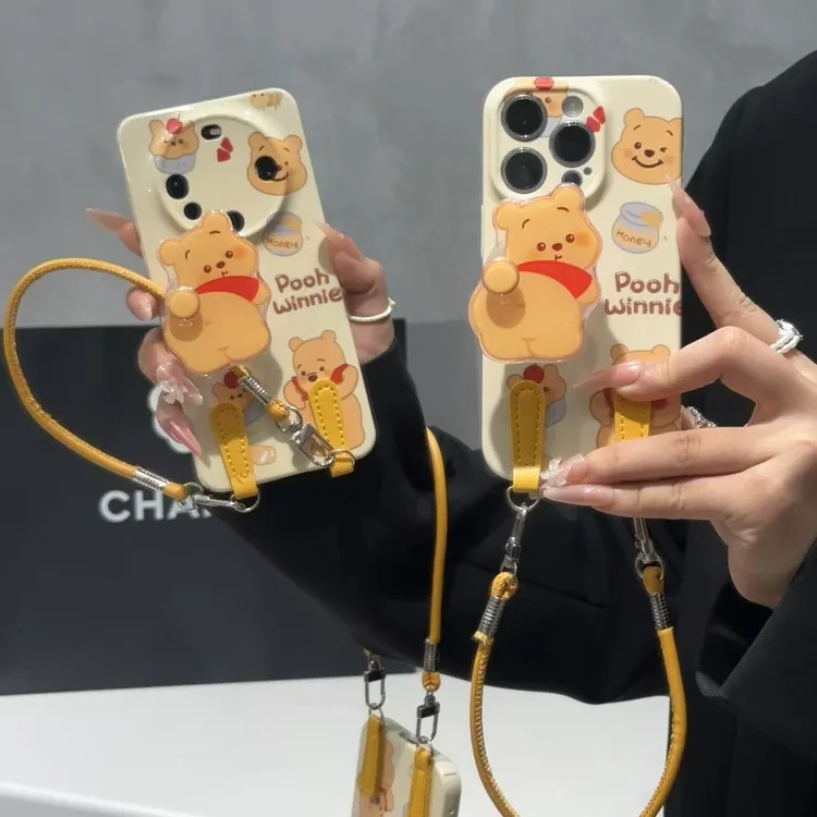 SMBLCE可爱维尼支架挂绳适用苹果17菲林16手机壳华为vivooppo小米