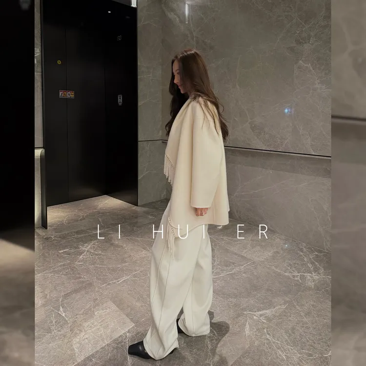 Li Hui Er 【白纪元】设计师简约休闲时尚米色裤9510113