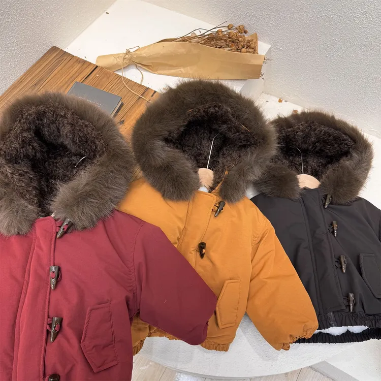 韩版儿童加绒加厚连帽棉衣2025冬装女童大毛领棉服冬季男童派克服