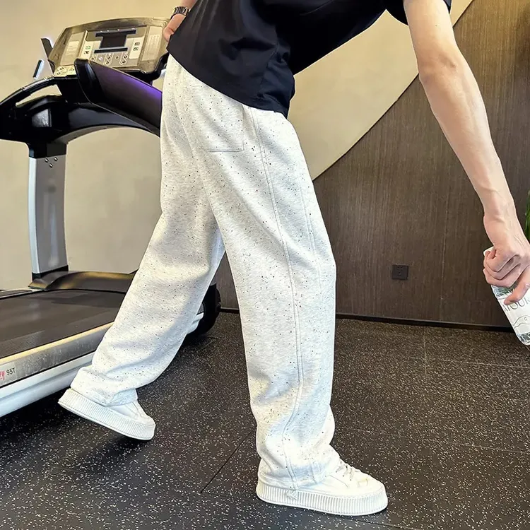 仓石一树白花灰重磅卫裤男潮牌直筒宽松运动裤满天星宽松阔腿裤