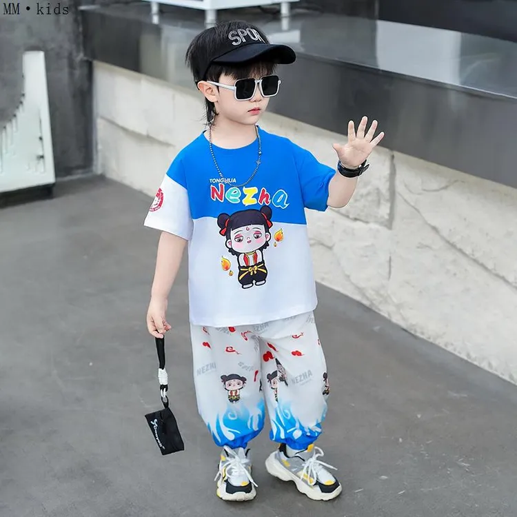 哪吒衣服男童夏装短袖套装2025新款哪咤儿童服装帅气男宝宝防蚊裤