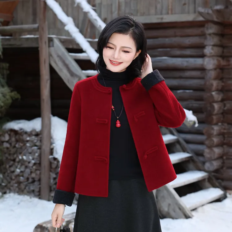 枫竺阿楠anan新中式国风盘扣双面呢羊毛大衣女秋冬通勤毛呢外套