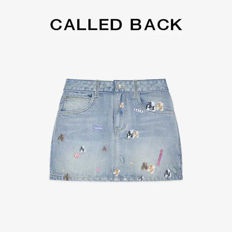 CALLED BACK牛仔短裤女2025秋季新款高腰显瘦水洗饭团熊半身裙裤