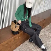 【丽姐女装】黑茶工装｜筒子染高固色 斜纹显瘦百搭质感牛仔裤K0372