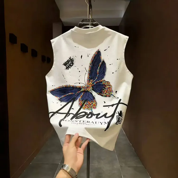 2025夏季新款潮牌印花无袖背心卡通美式纯棉百搭休闲运动坎肩上衣