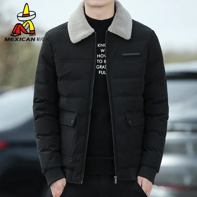 Mexican/稻草人男冬季保暖棉服韩版休闲翻领男士夹克外套夹棉加厚