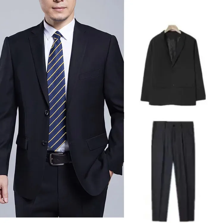 西服套装单排扣长袖正装休闲宽松黑色粘合衬工艺春秋