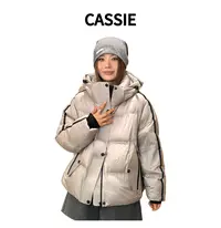 CASSIE厚款时尚情侣拉链款女短款运动保暖连帽休闲