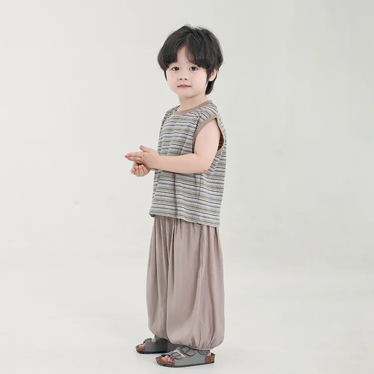 男童夏装套装儿童薄款条纹背心灯笼两件套中小童