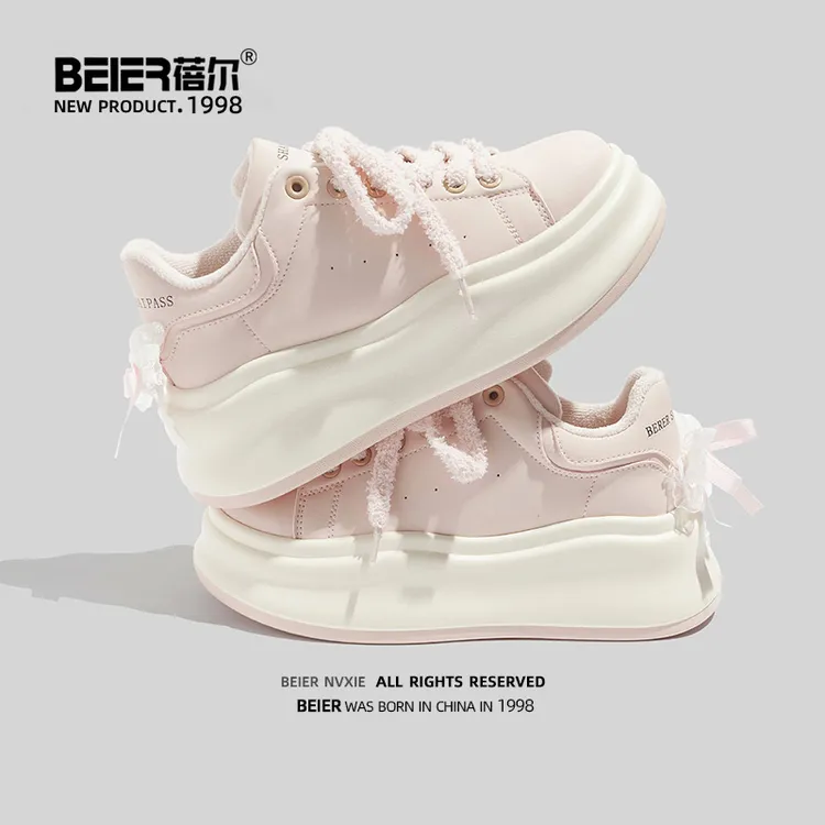 蓓尔松糕底时尚小白鞋女鞋2025冬季新款增高加绒保暖棉鞋厚底6097