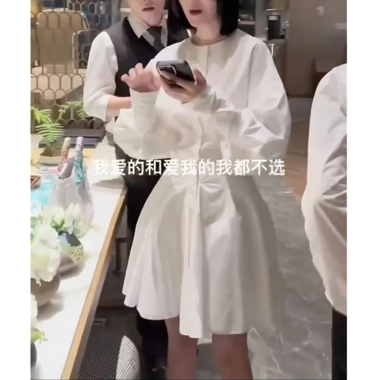 中年人女装2025新款韩版纯色连衣裙长袖中长款洋气显瘦a字裙40岁