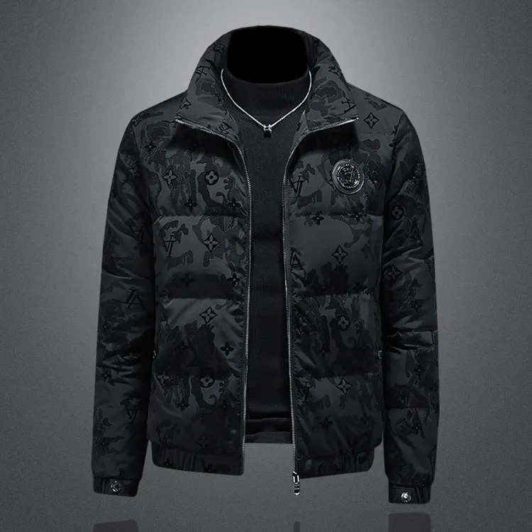 欧洲站高端潮流加厚防寒白鸭绒羽绒服男士冬季新款立领短款外套男