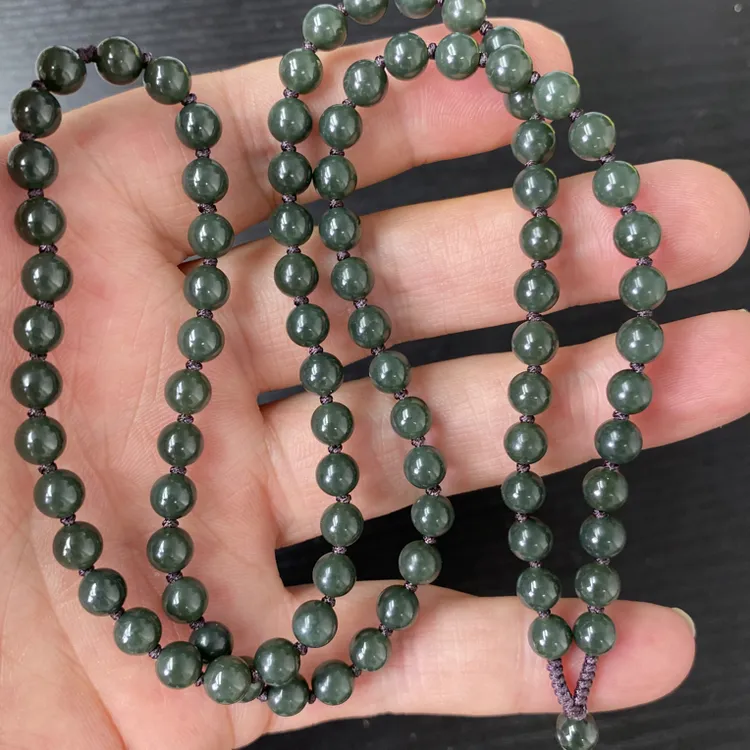 和田玉青玉卡6毫米周长63厘米时尚百搭挂件项链吊坠链子