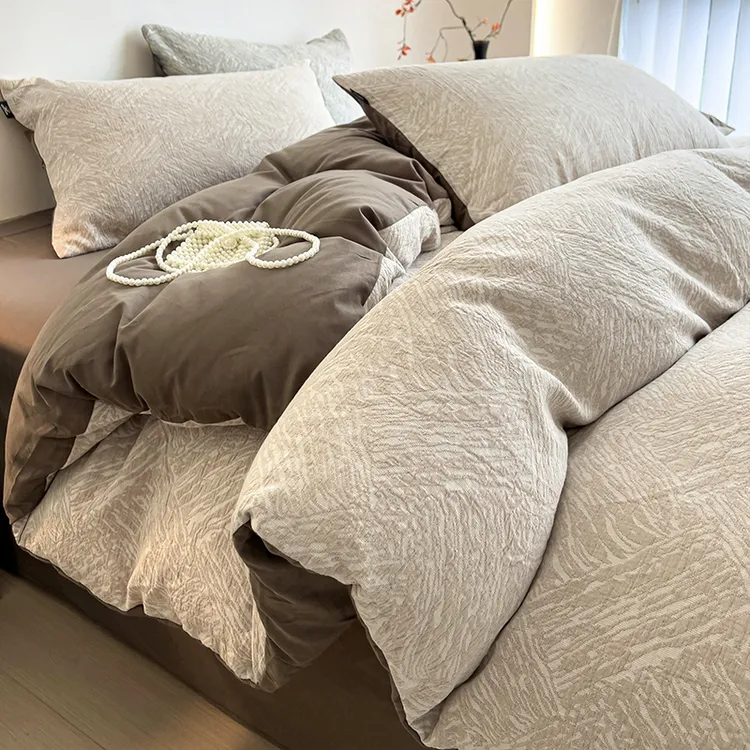 全棉磨毛床上四件套纯棉三层纱被套床单提花床笠罩三件套2025新款