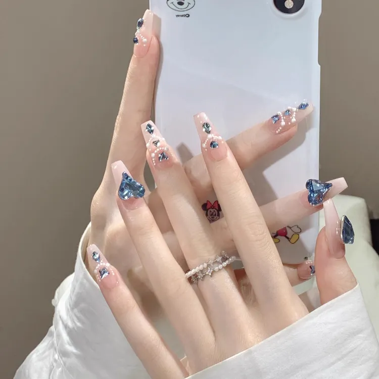 榕焱高级感玫瑰森林彩色钻饰款人鱼姬浪漫梦幻长款穿戴甲美甲贴片