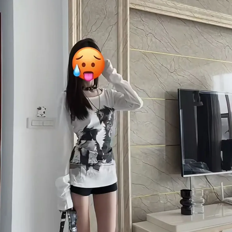 【B Y】纯欲辣妹风圆领时尚卡通印花宽松修身性感上衣短款裤套装女