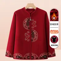 中老年人春秋装女奶奶毛衣加绒外套70岁80妈妈秋冬装老人针织开衫