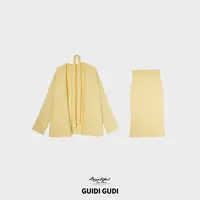 GUIDI GUDI【暖暖的光】优雅ins风慵懒气质两件套套装/黄加蓝  