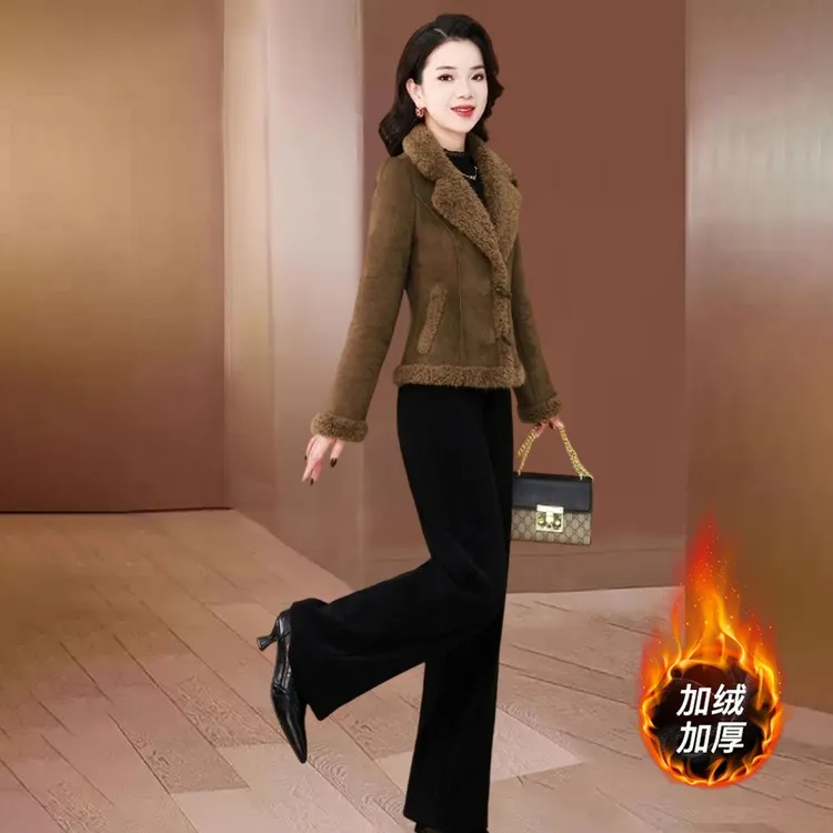 品牌美拉德洋气时尚套装女2025秋冬新款加绒加厚小香风气质两件套