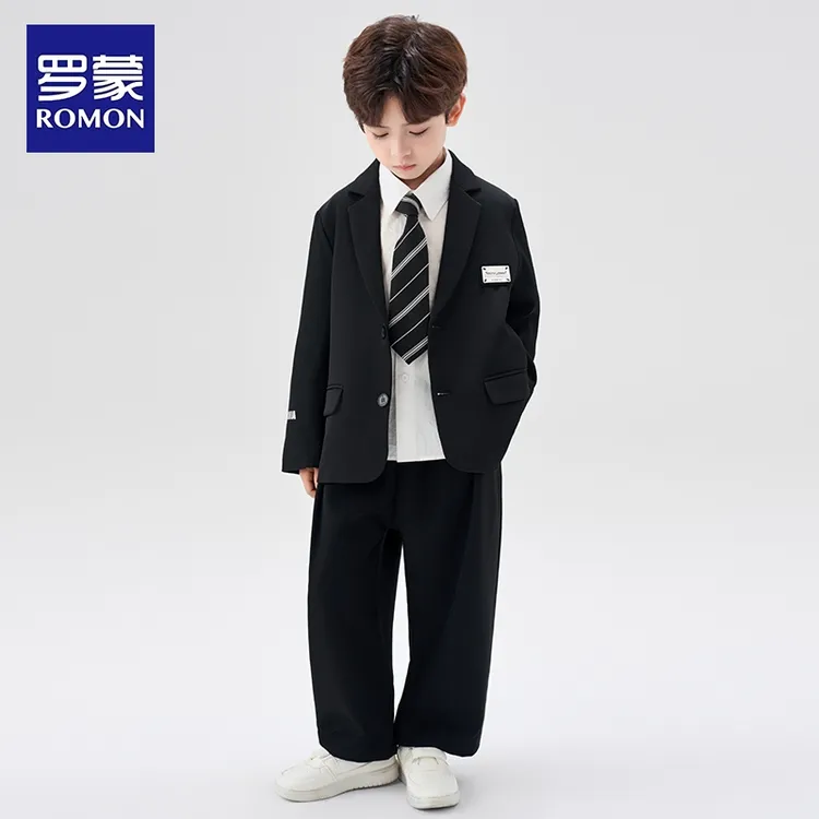 罗蒙儿童西装套装英伦花童礼服学院风男童套装休闲西服钢琴演出服