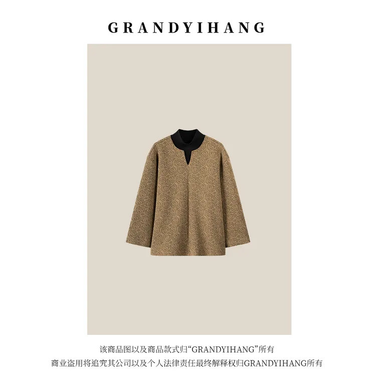 【艳姐推荐】秋冬新款高级感腰果花假两件上衣25593